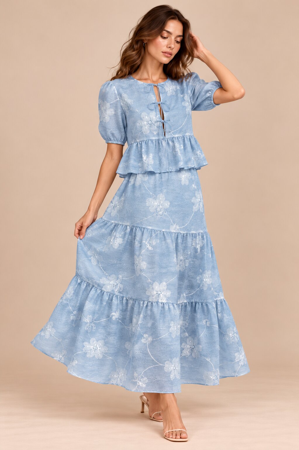 Blue Floral Embroidered Co-ord Set