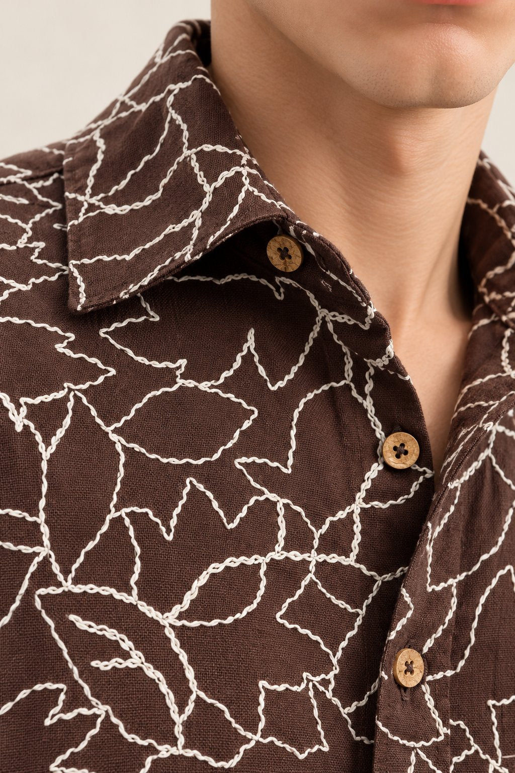 Chocolate Brown Leaf Embroidered Shirt