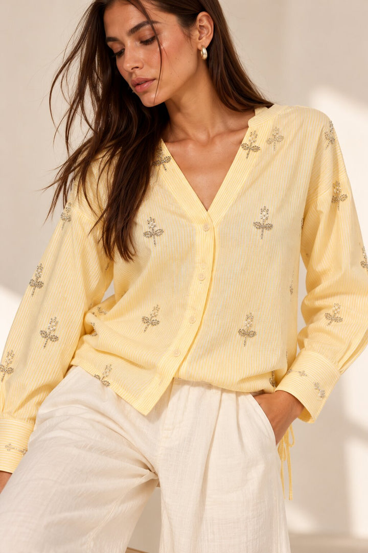 Yellow Striped Embellished Shirt