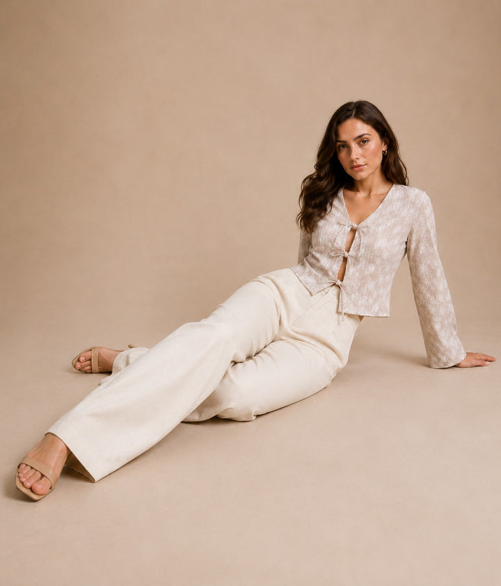 Floral Bell Sleeve Tie-Front Top