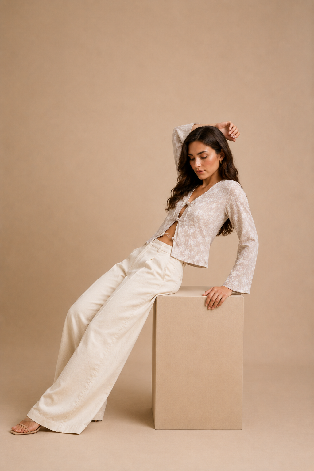 Floral Bell Sleeve Tie-Front Top