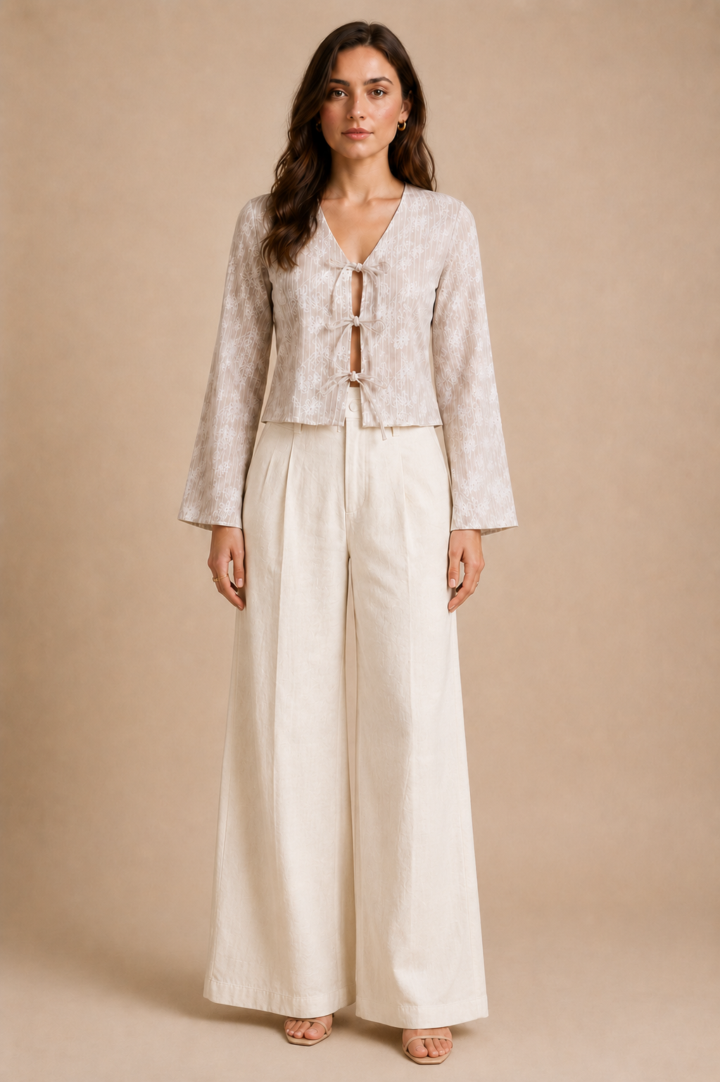 Floral Bell Sleeve Tie-Front Top