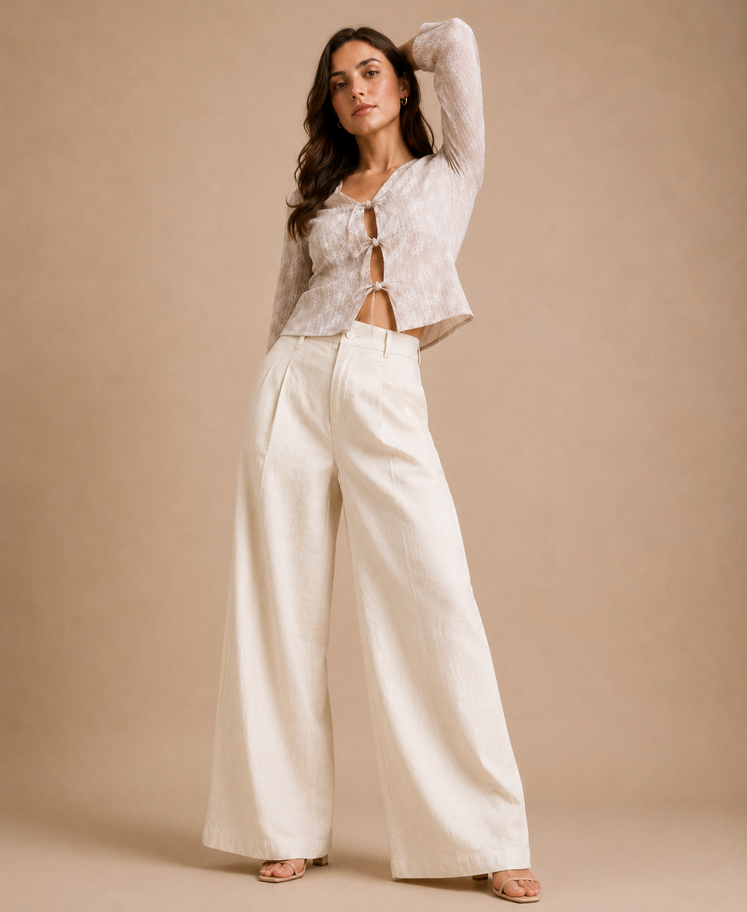 Floral Bell Sleeve Tie-Front Top