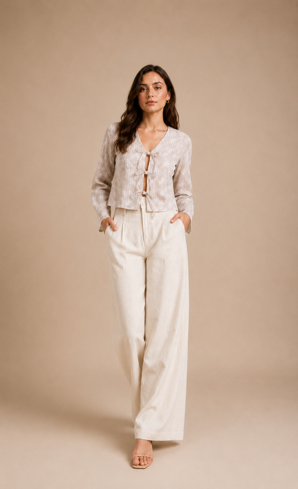 Floral Bell Sleeve Tie-Front Top