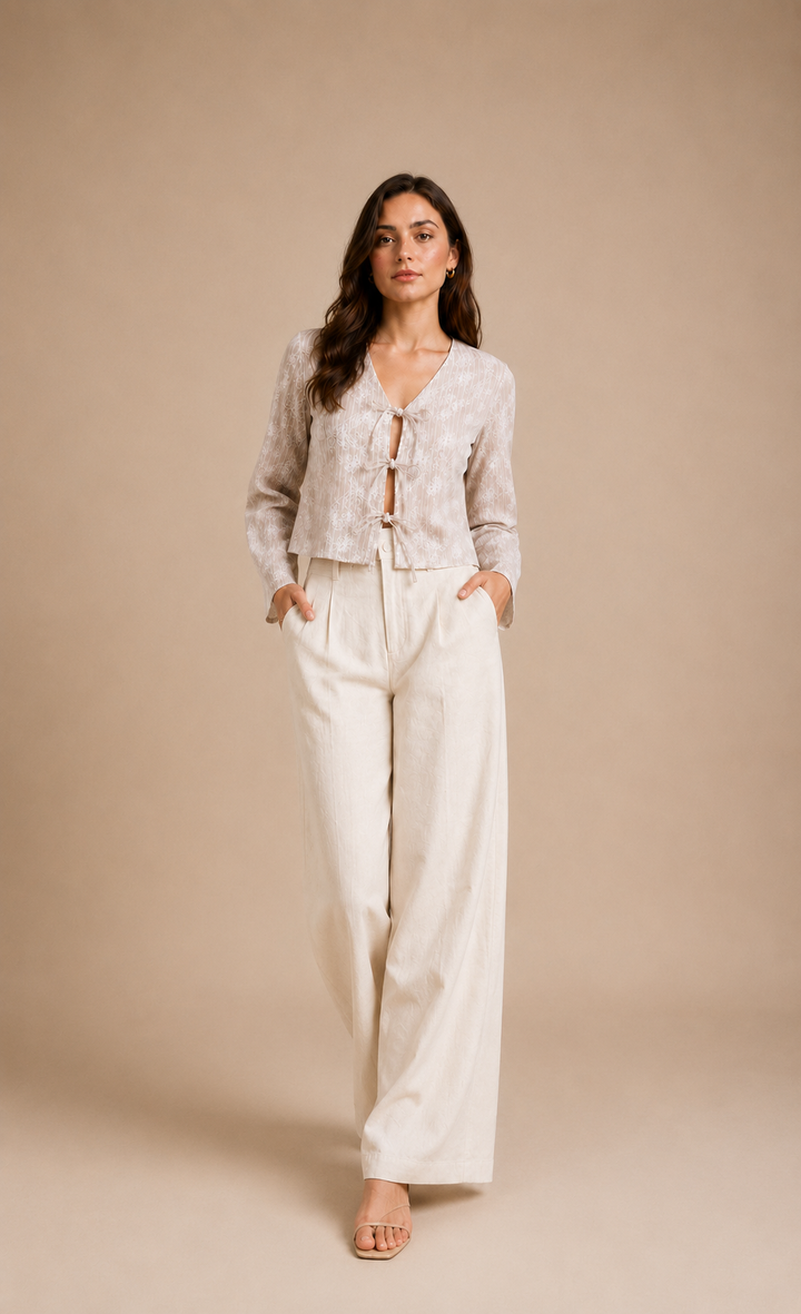 Floral Bell Sleeve Tie-Front Top