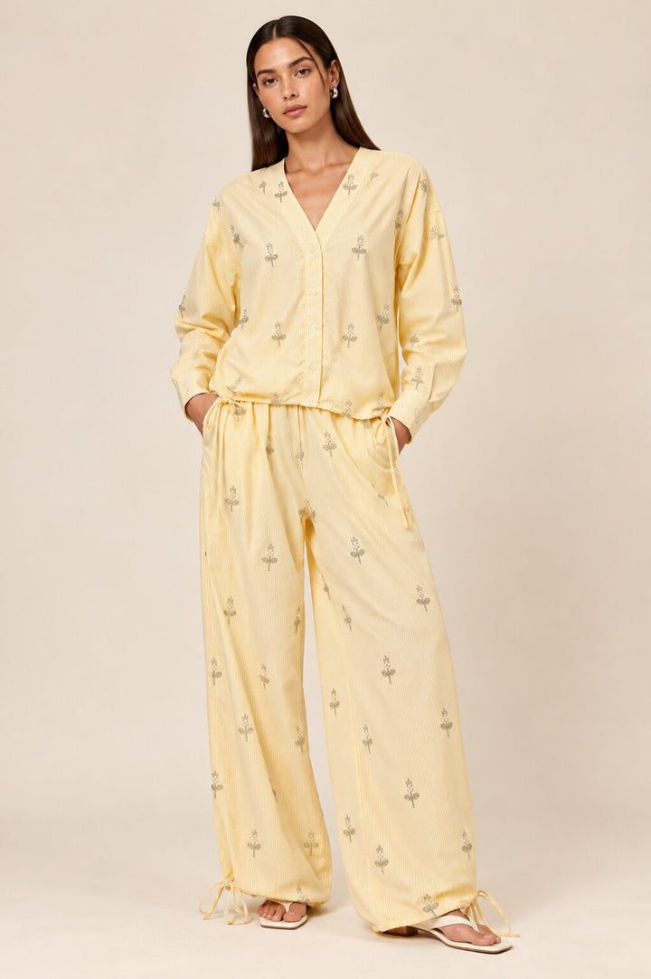 Yellow Striped Embellished Co-ord Set