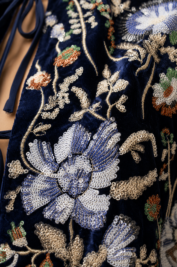 Floral Embroidered Velvet Coord Set