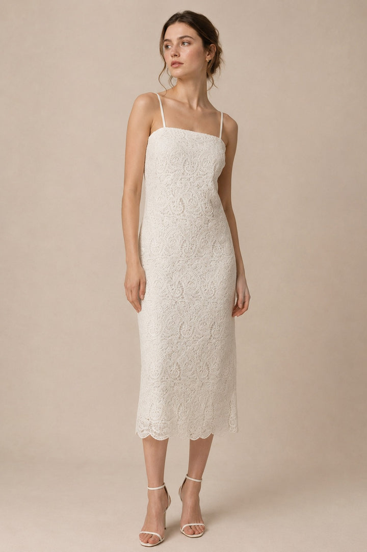 Cord Embroidered Lace Midi Dress