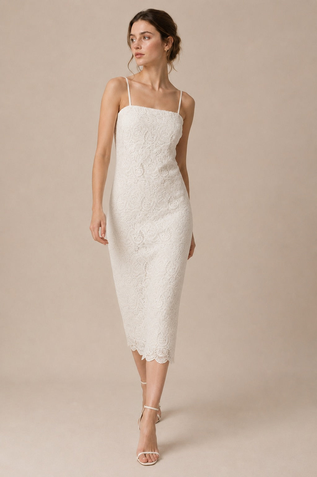 Cord Embroidered Lace Midi Dress