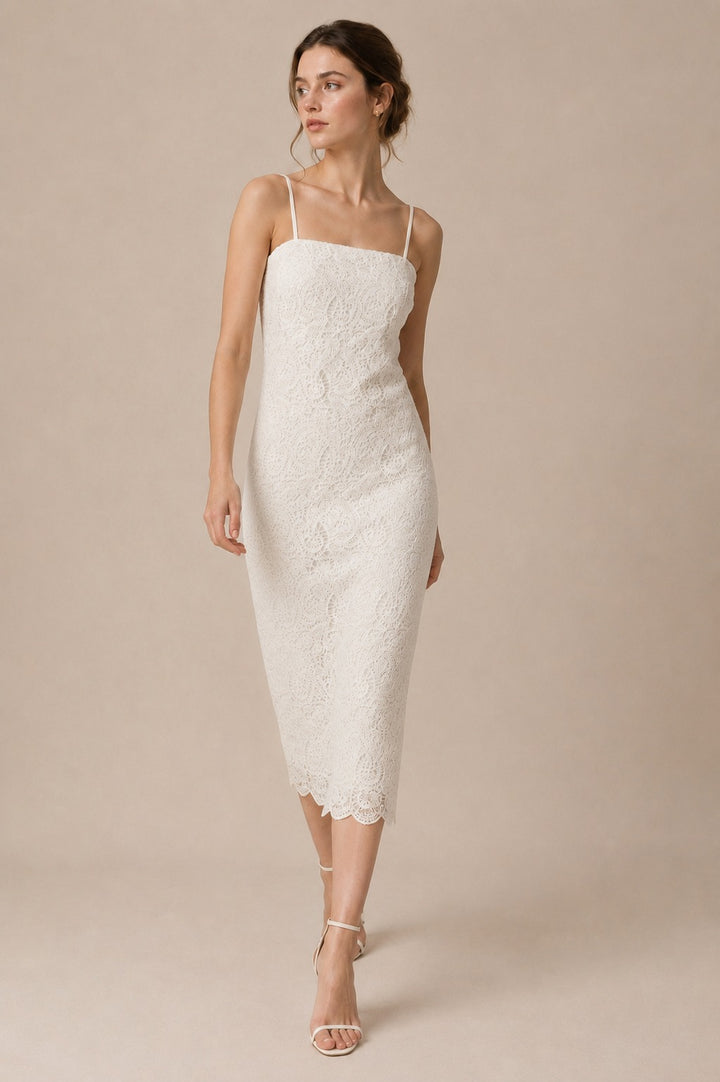 Cord Embroidered Lace Midi Dress