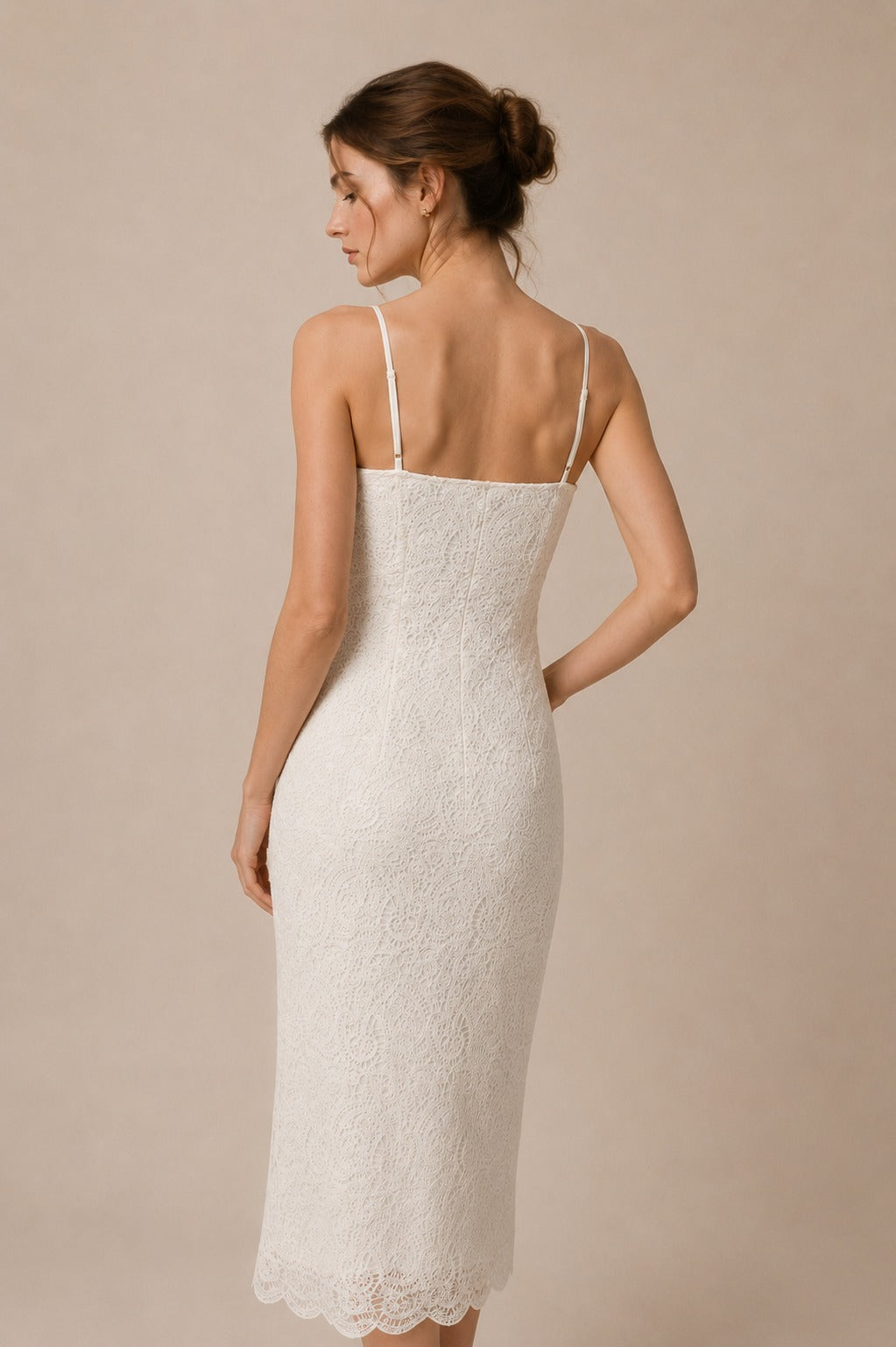 Cord Embroidered Lace Midi Dress