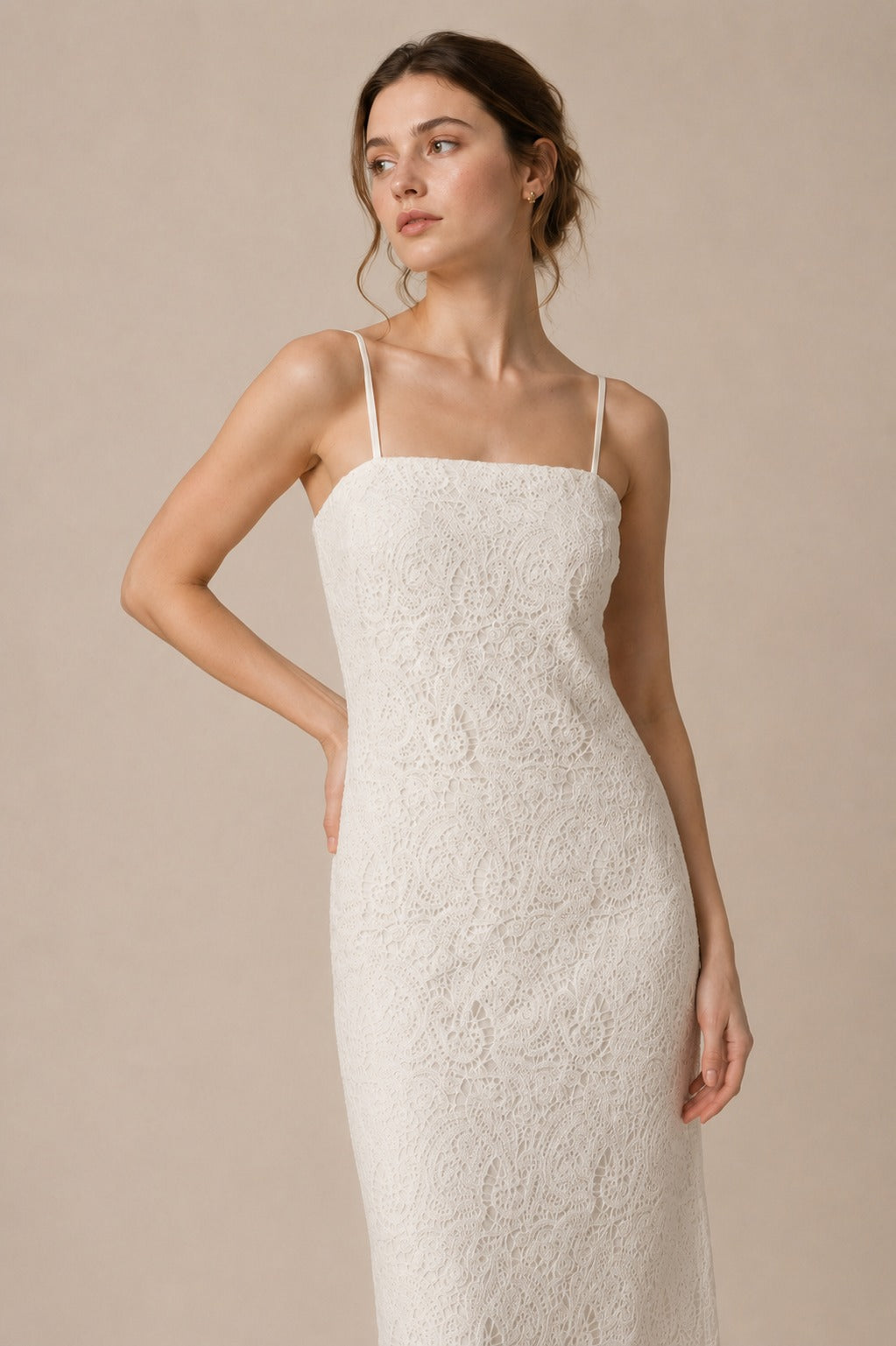 Cord Embroidered Lace Midi Dress