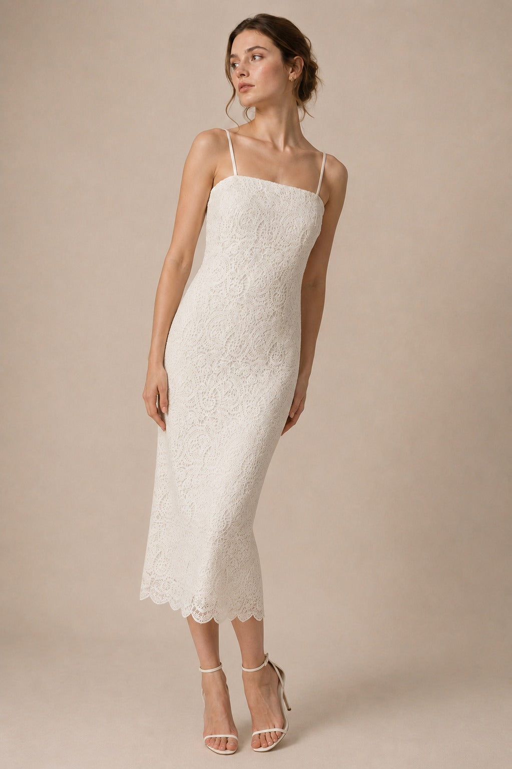 Cord Embroidered Lace Midi Dress