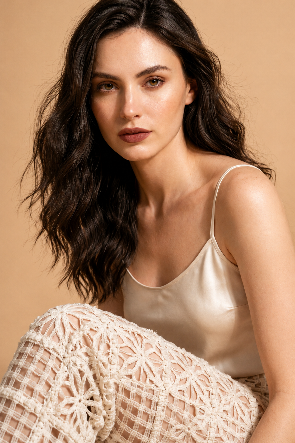 Ivory Crochet Wide Trouser