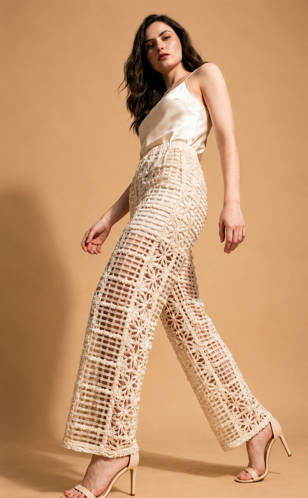 Ivory Crochet Wide Trouser