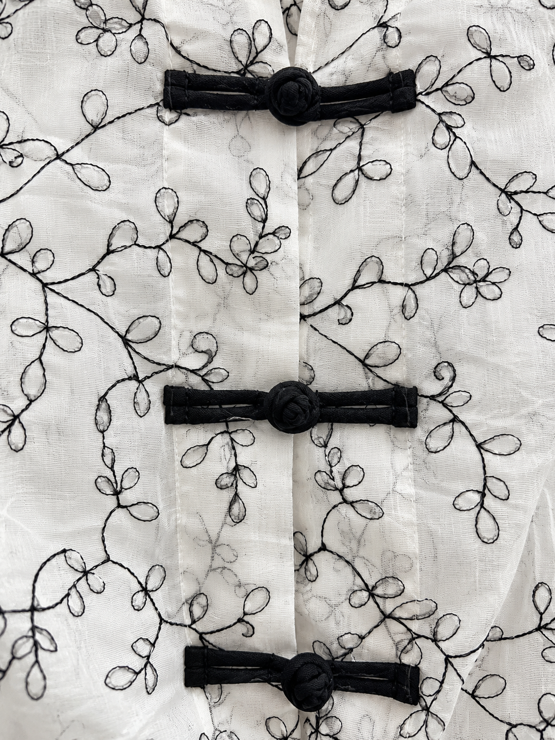 Ivory Black Embroidered Mandarin Collar Shirt