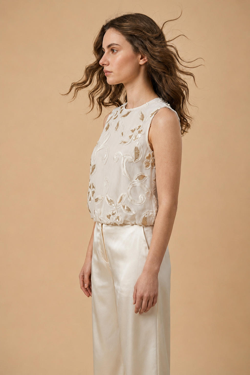 Ivory Petal Embroidered Balloon Top