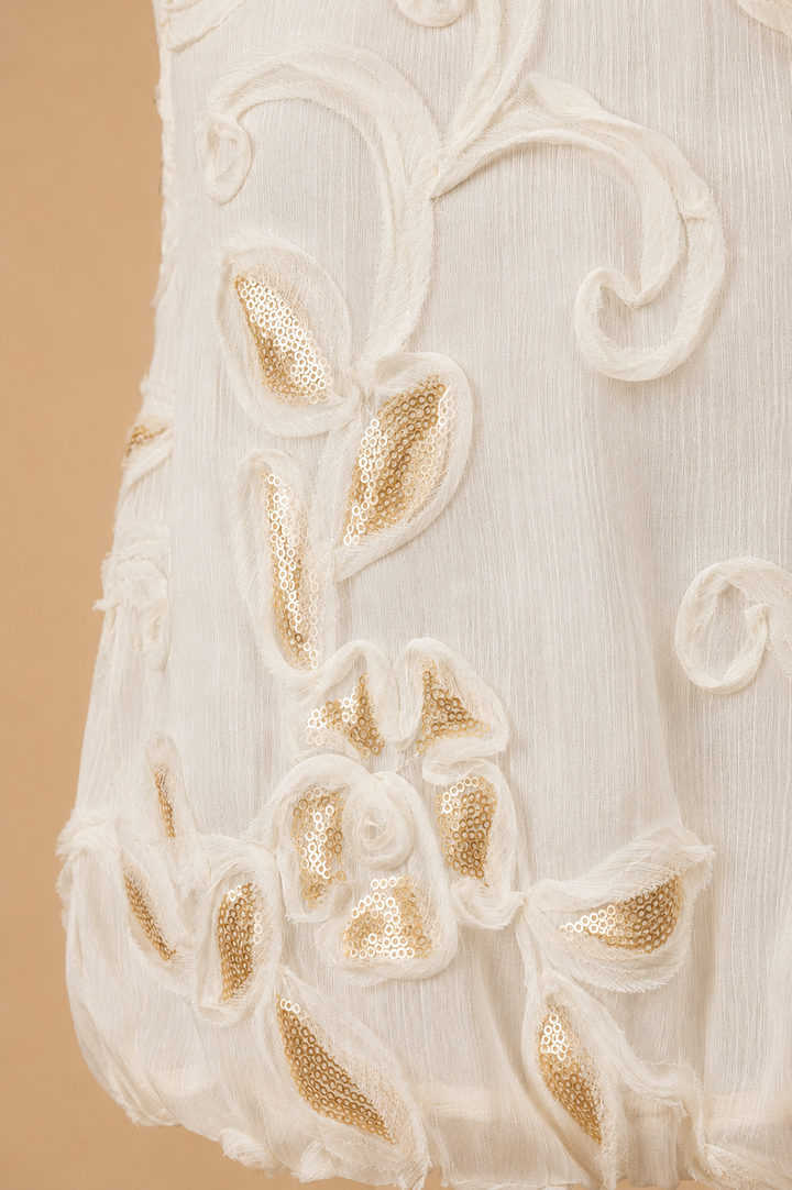Ivory Petal Embroidered Balloon Top