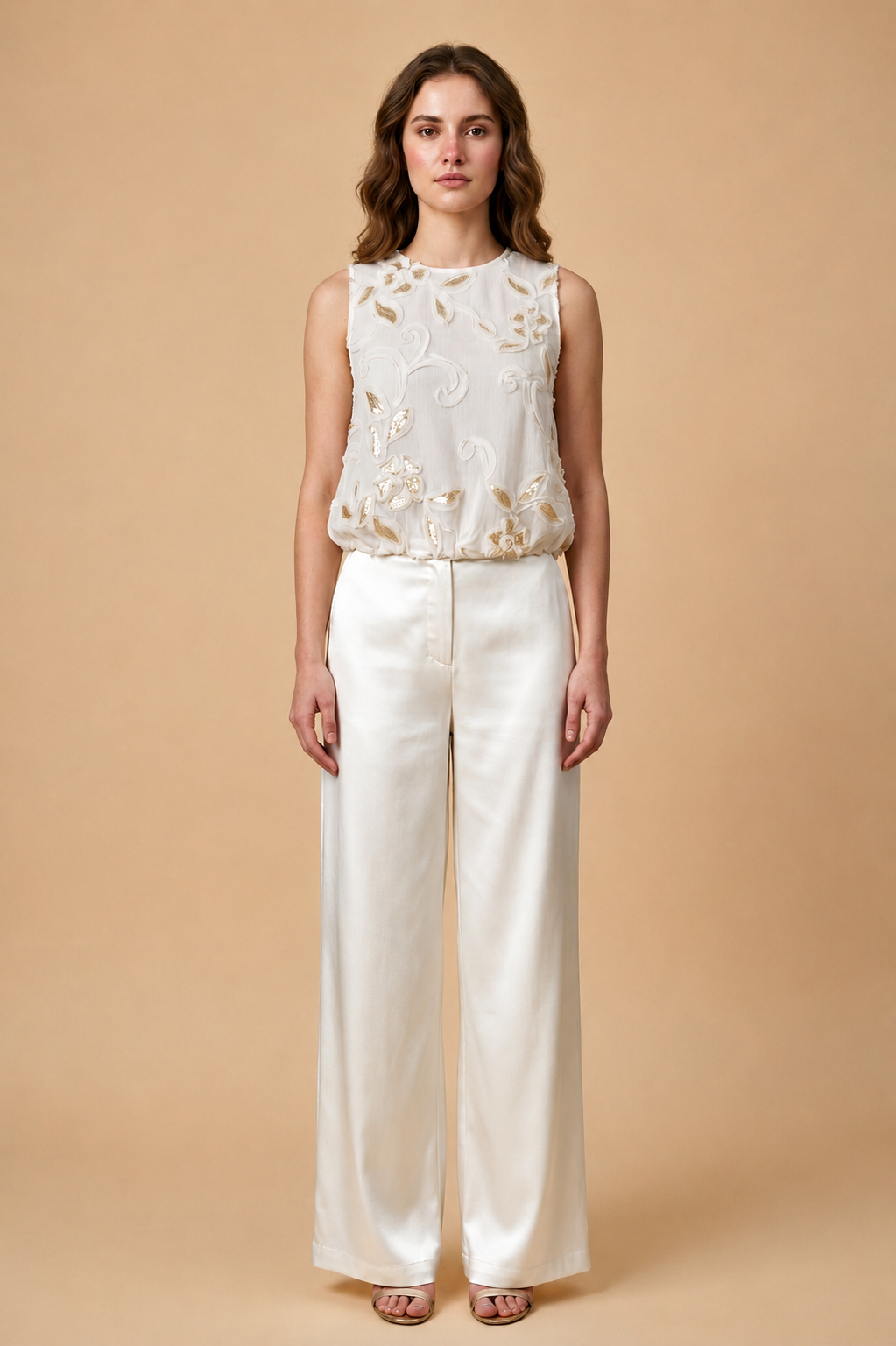 Ivory Petal Embroidered Balloon Top