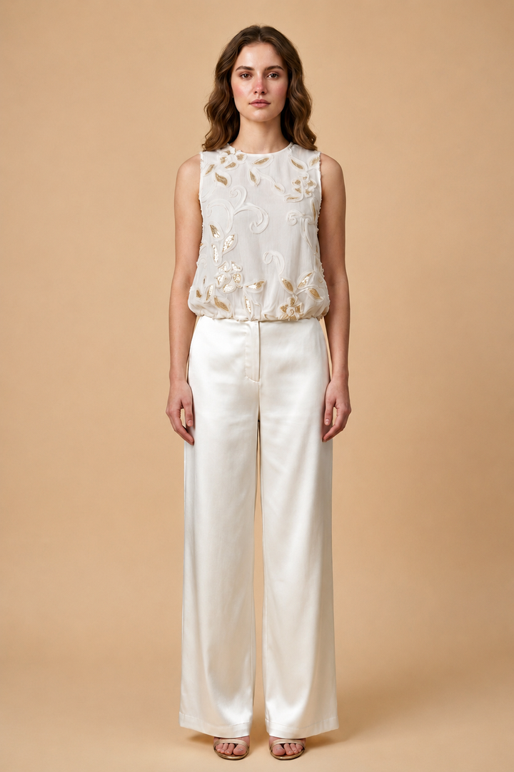 Ivory Petal Embroidered Balloon Top