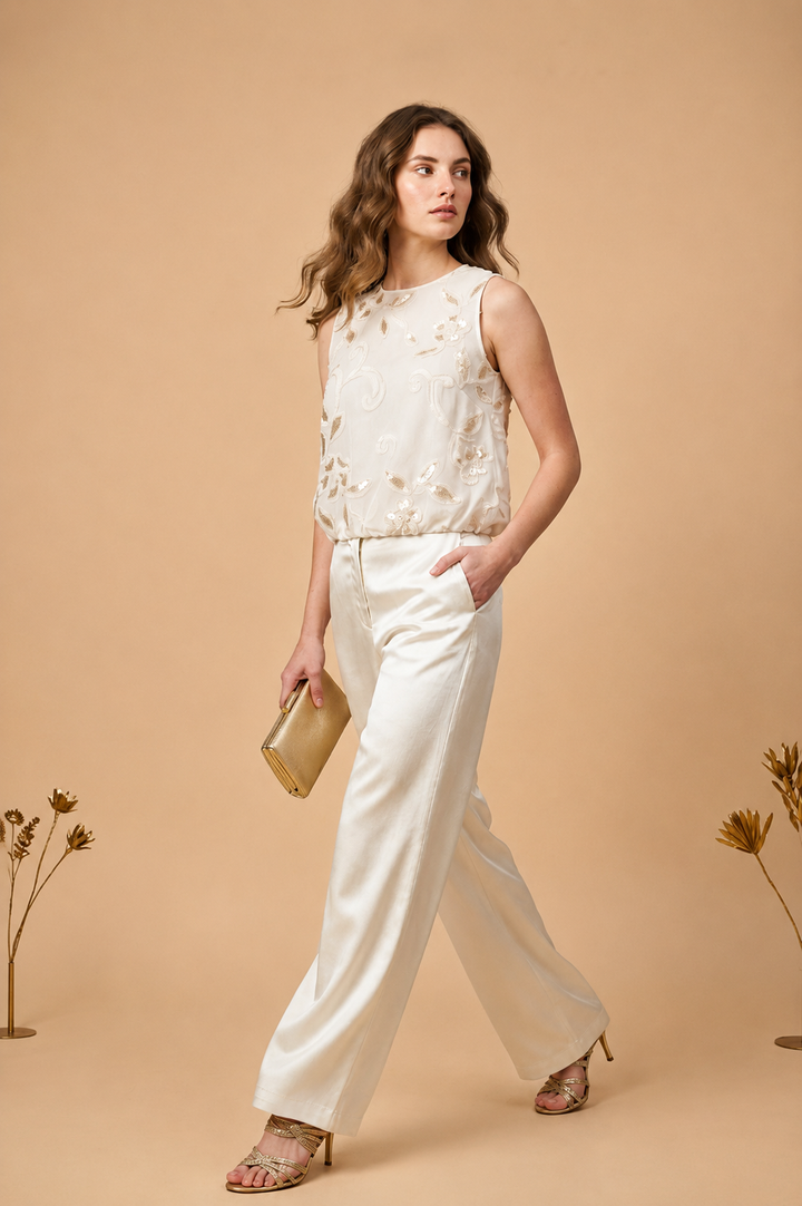 Ivory Petal Embroidered Balloon Top