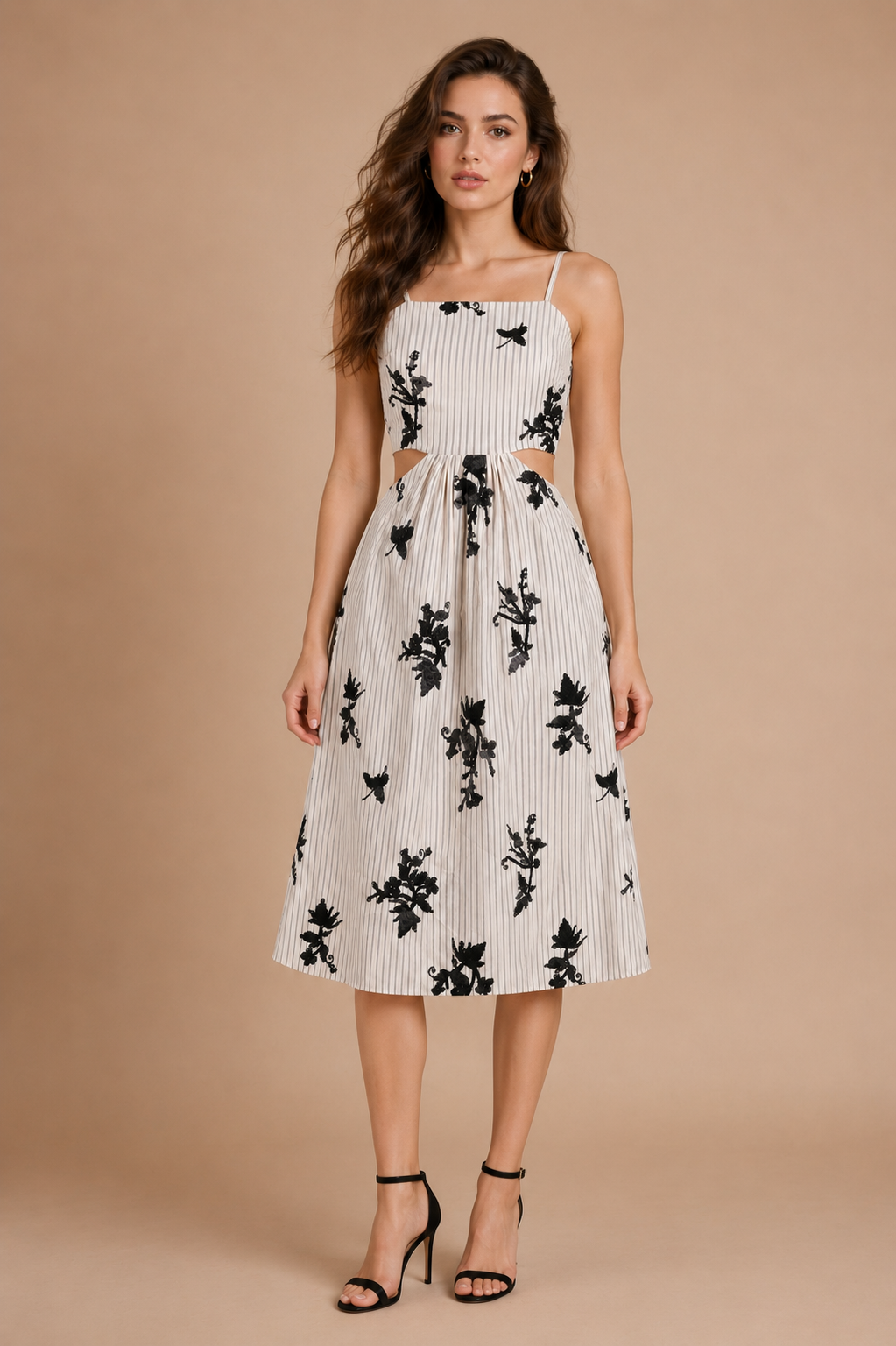 Lace-Up Back Striped Midi Dress
