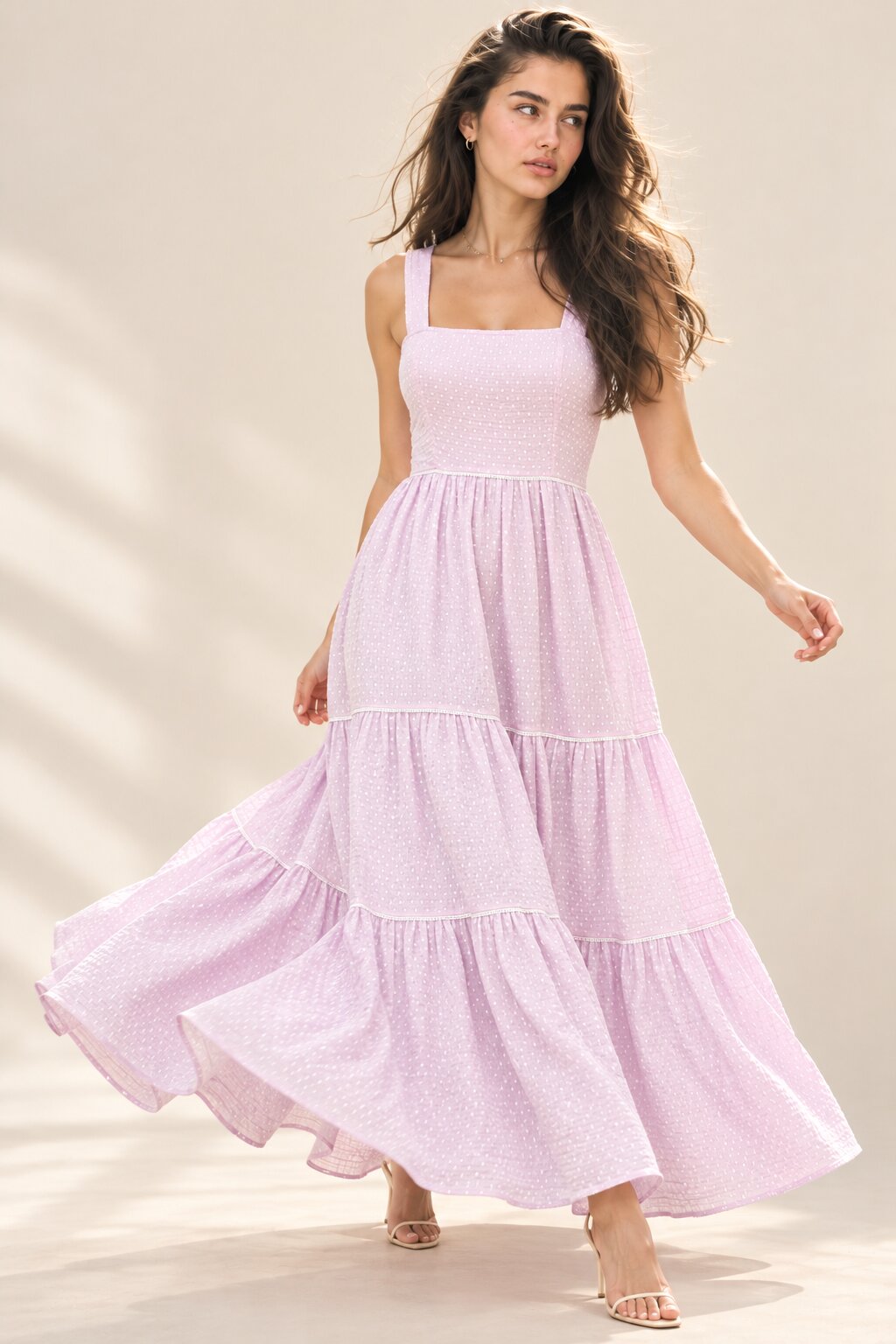Lilac Bloom Polka Dot Tiered Maxi Dress