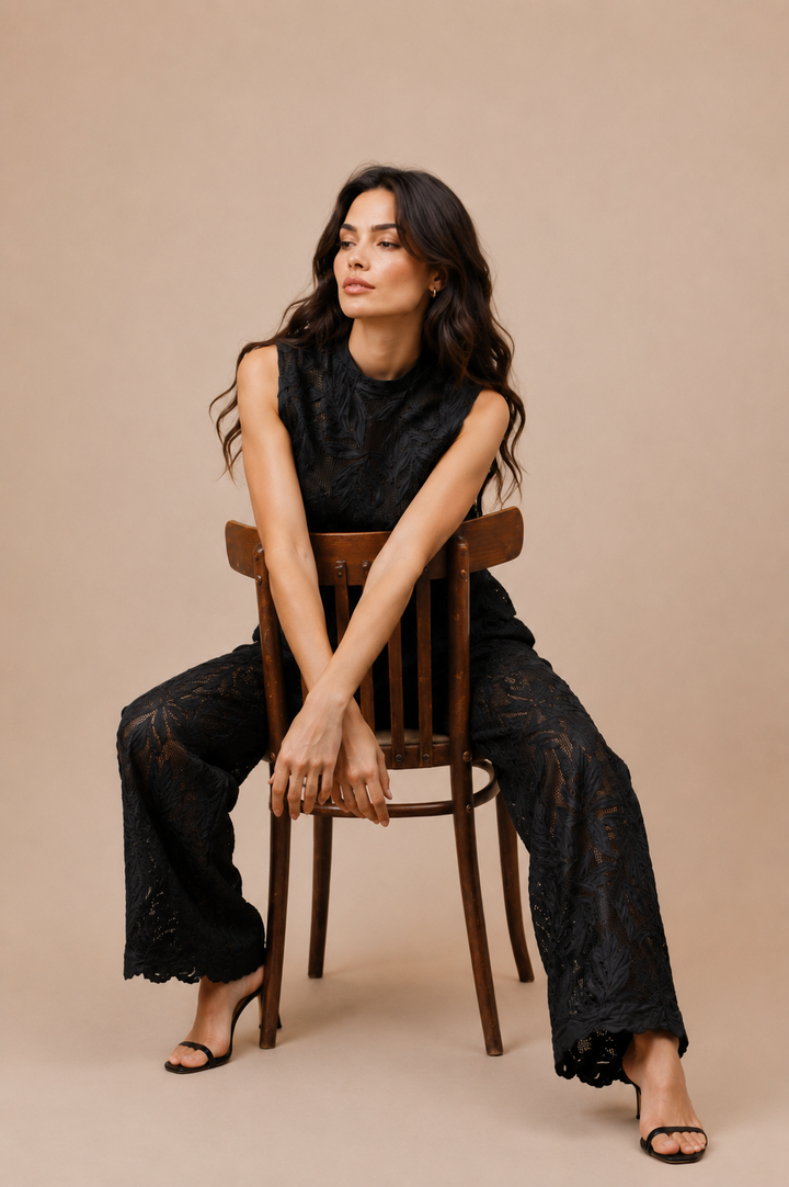 Leaf Lace Back-Tie Co-Ord Set
