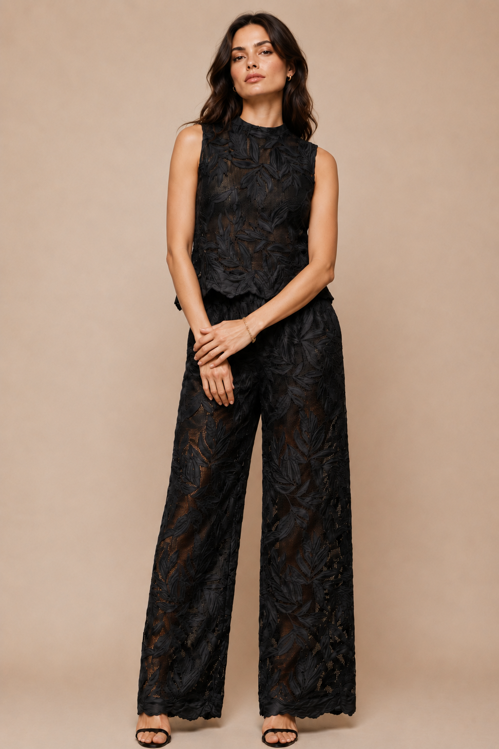 Leaf Lace Back-Tie Co-Ord Set