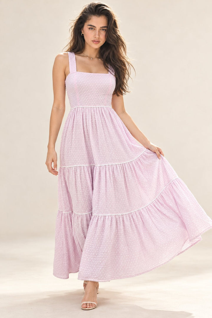 Lilac Bloom Polka Dot Tiered Maxi Dress