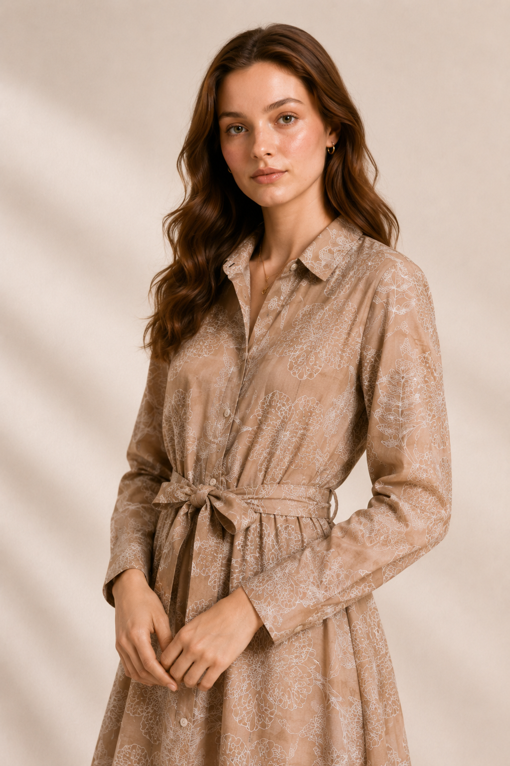 Botanical Cord Embroidered Linen Shirt Dress