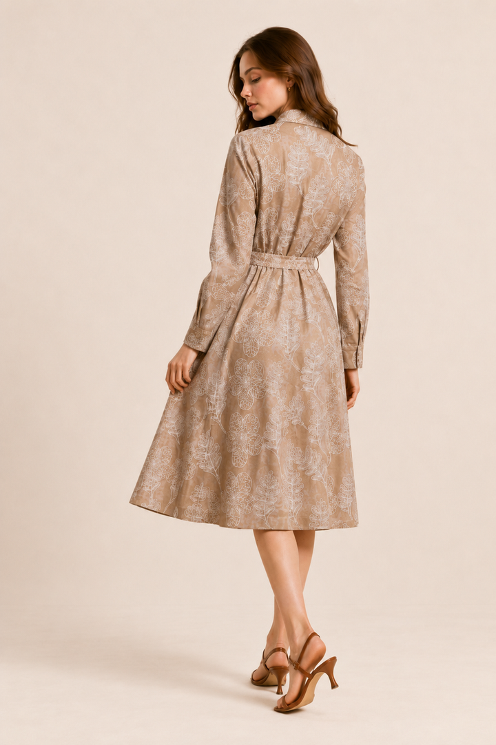 Botanical Cord Embroidered Linen Shirt Dress