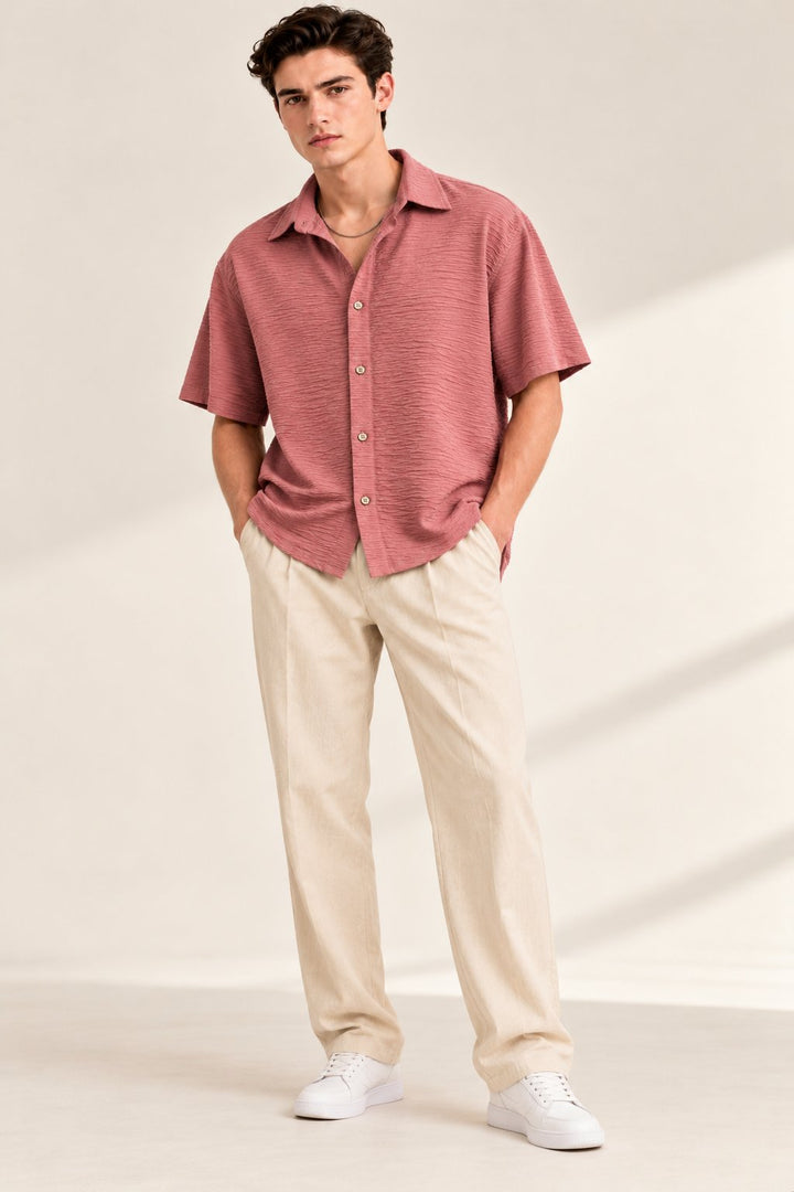 Pink Textured Half Sleeve Shirt