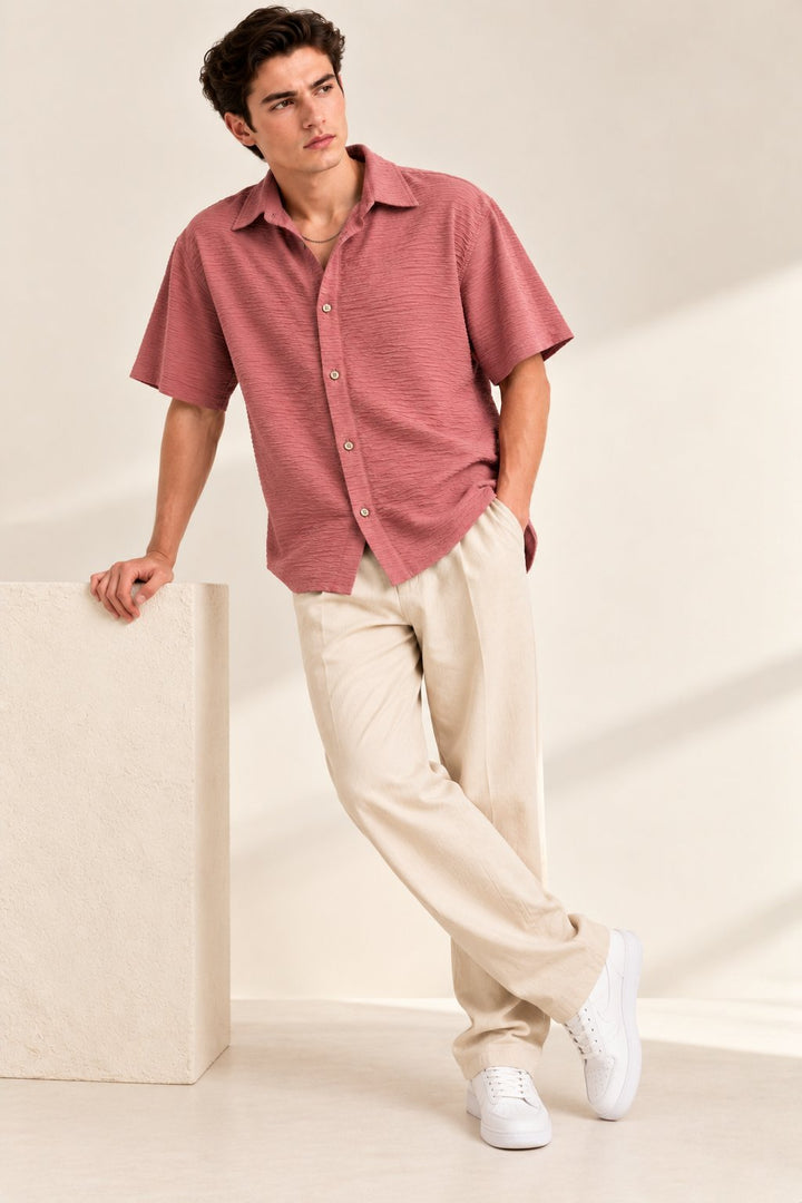 Pink Textured Half Sleeve Shirt