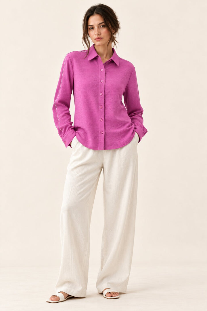 Orchid Purple Textured Shirt with White Embroidered Detailing