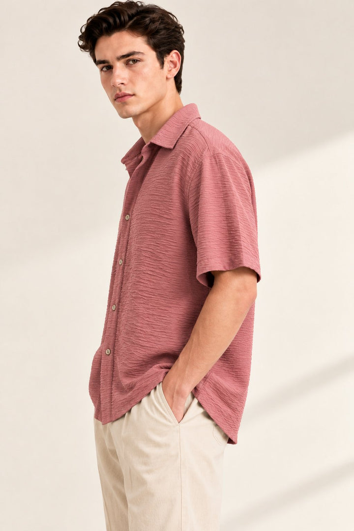 Pink Textured Half Sleeve Shirt