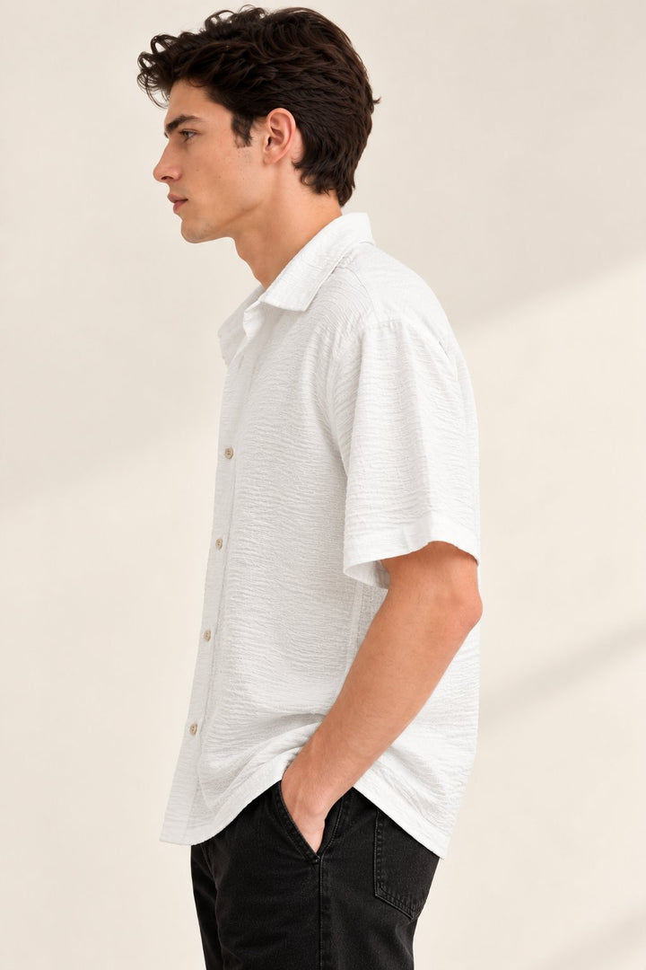 White Textured Half Sleeve Shirt