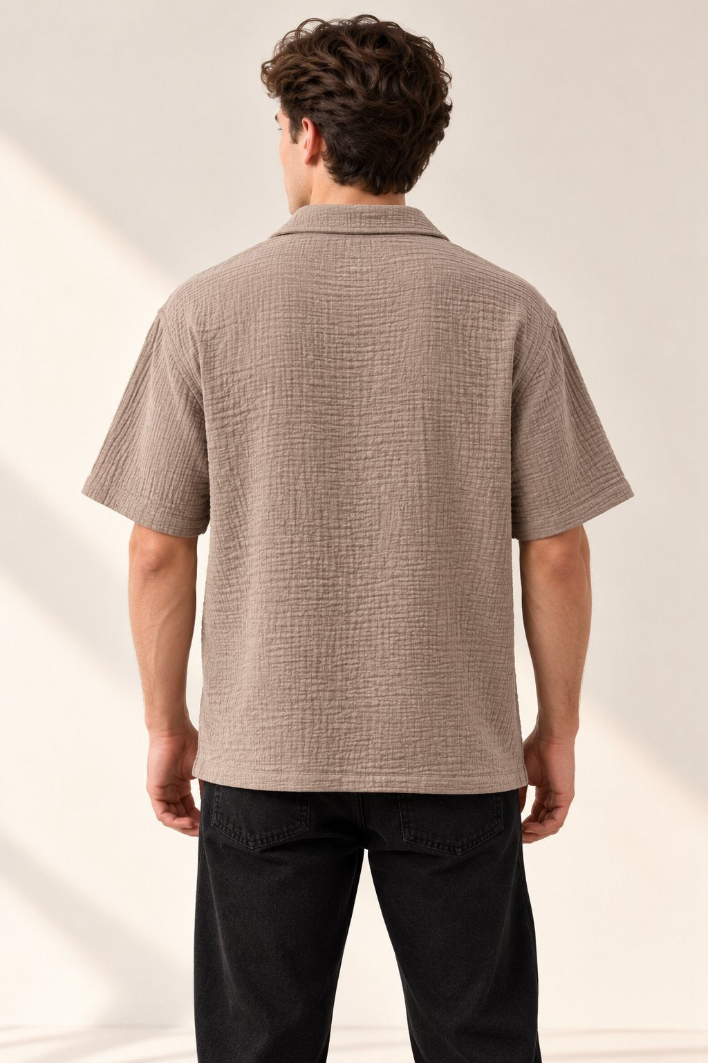 Mocha Beige Textured Short Sleeve Shirt