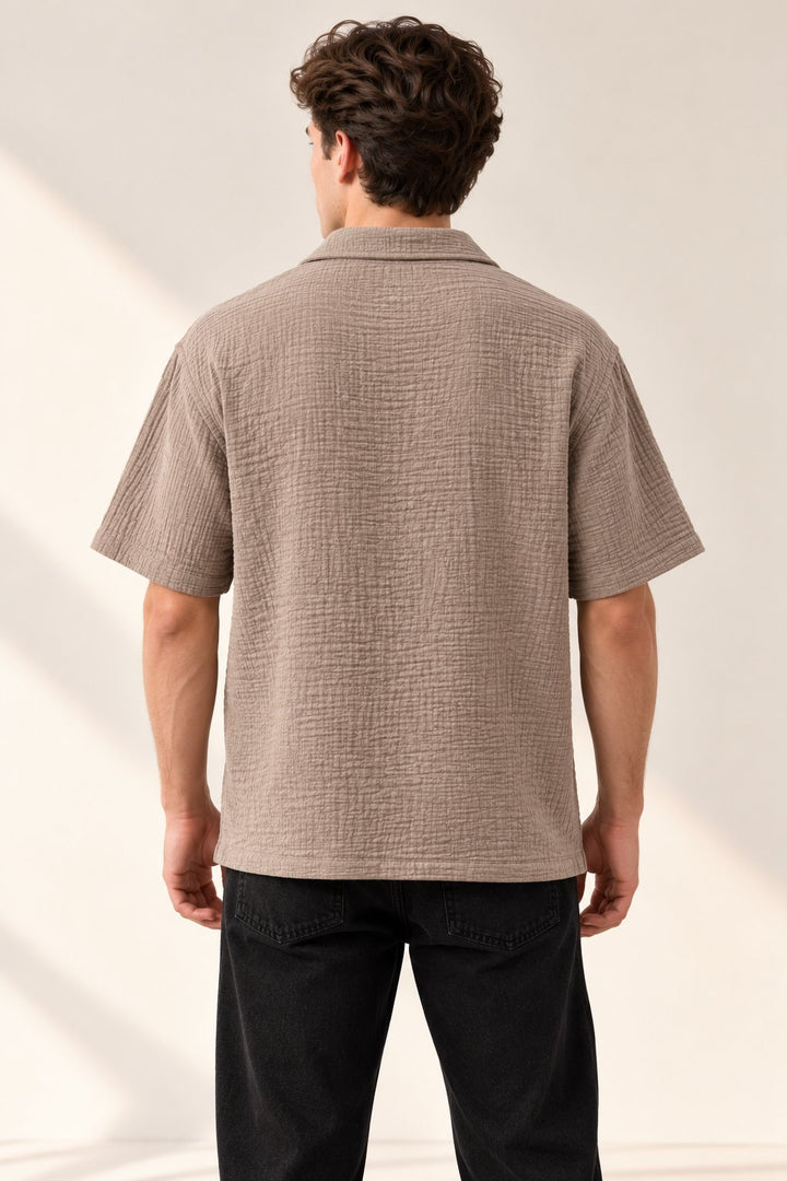 Mocha Beige Textured Short Sleeve Shirt