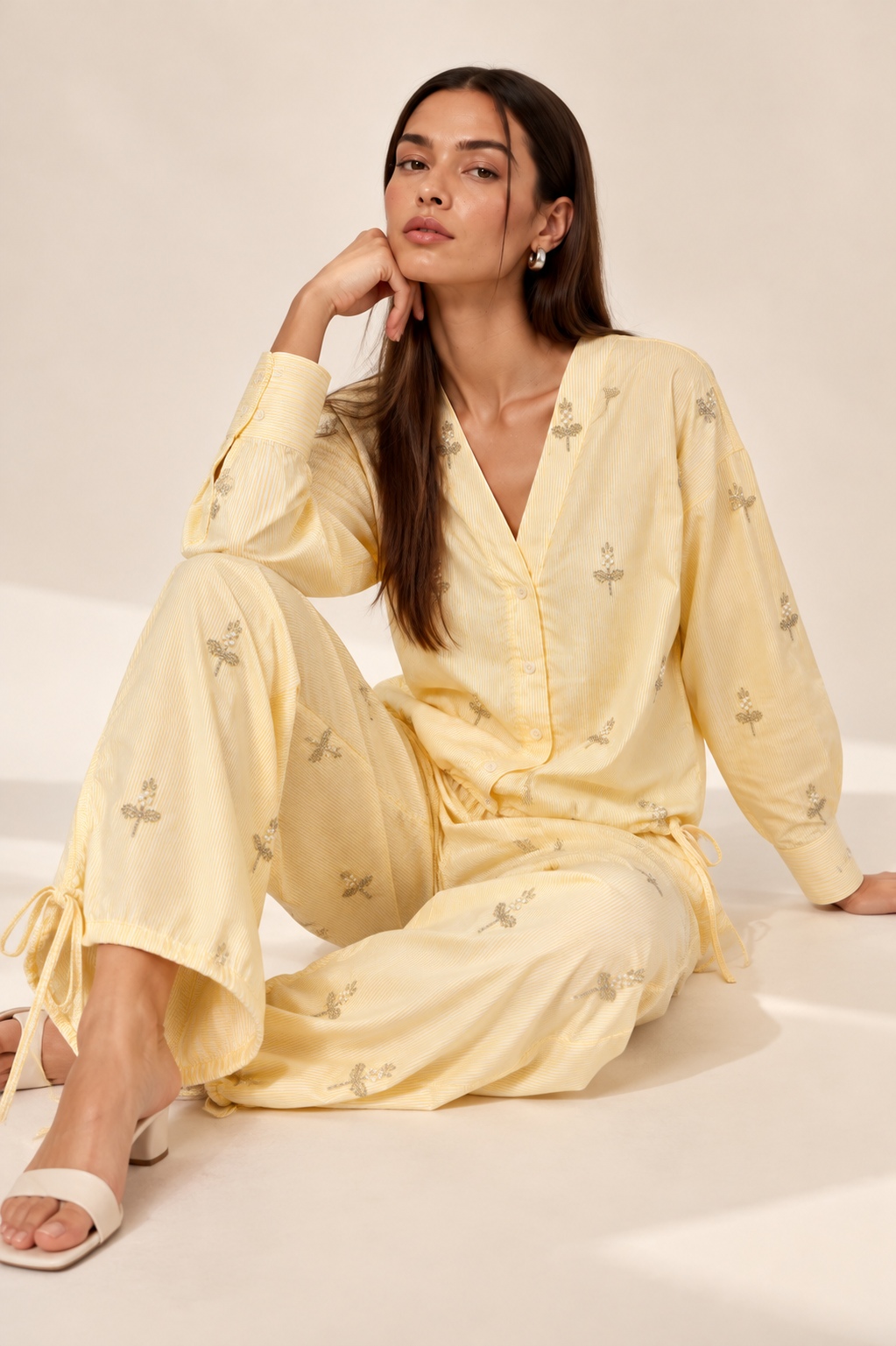 Yellow Striped Embellished Co-ord Set