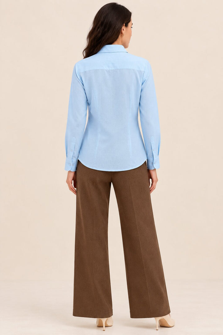 Blue Shirt with Peach Contrast Cuffs