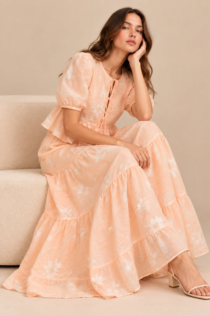 Peach Floral Embroidered Co-ord Set