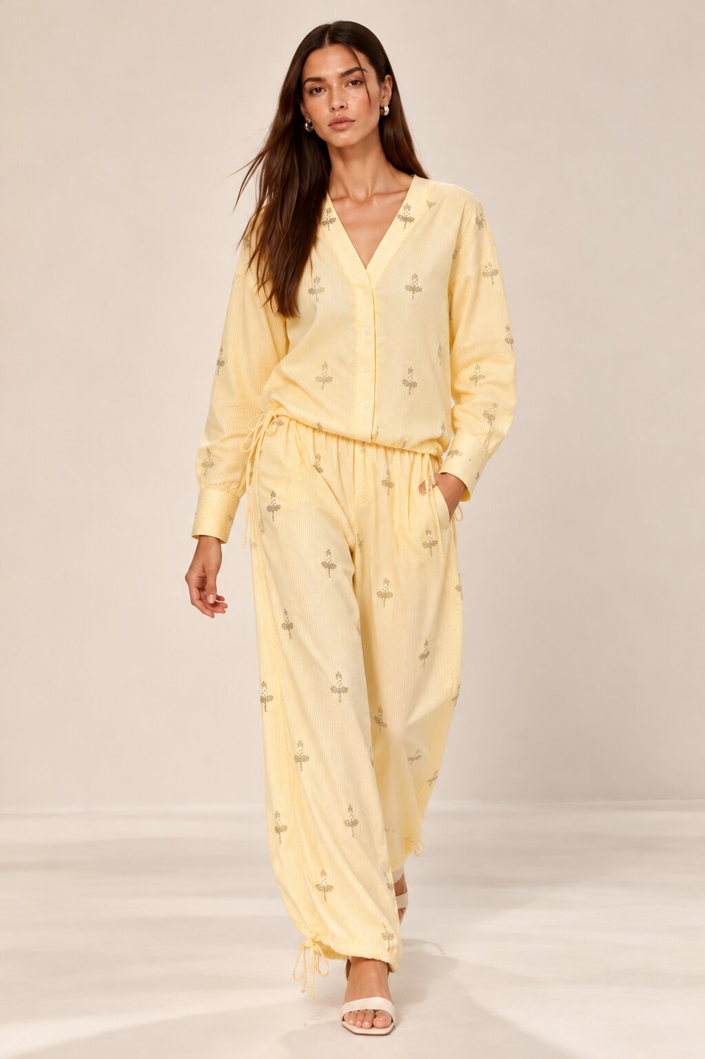 Yellow Striped Embellished Co-ord Set