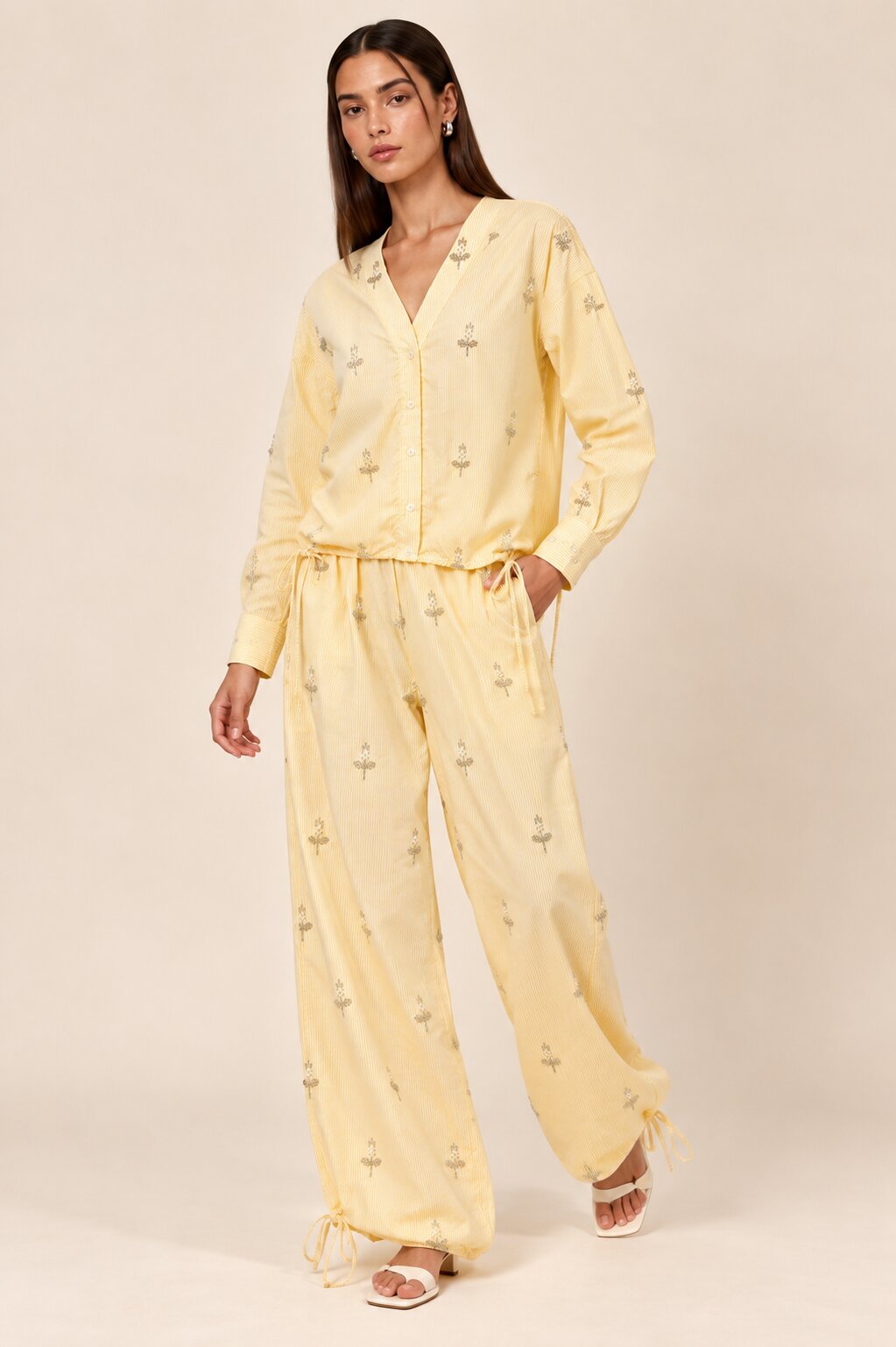Yellow Striped Embellished Co-ord Set