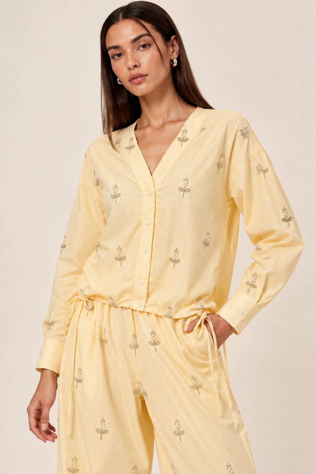 Yellow Striped Embellished Co-ord Set