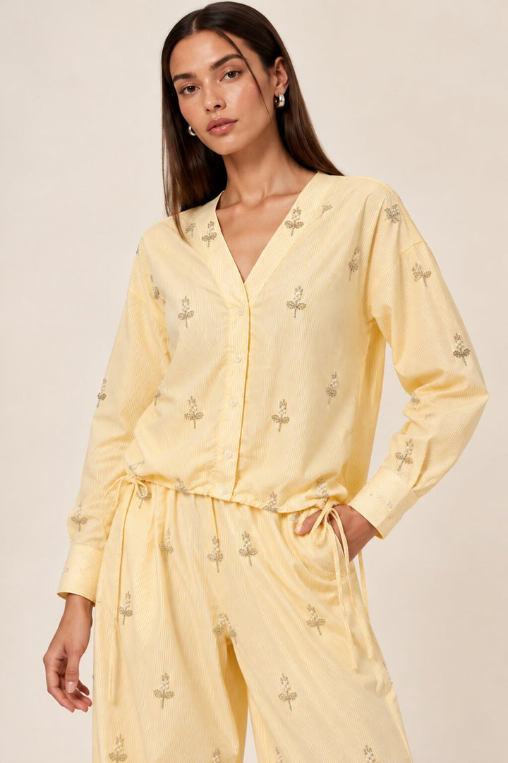 Yellow Striped Embellished Co-ord Set