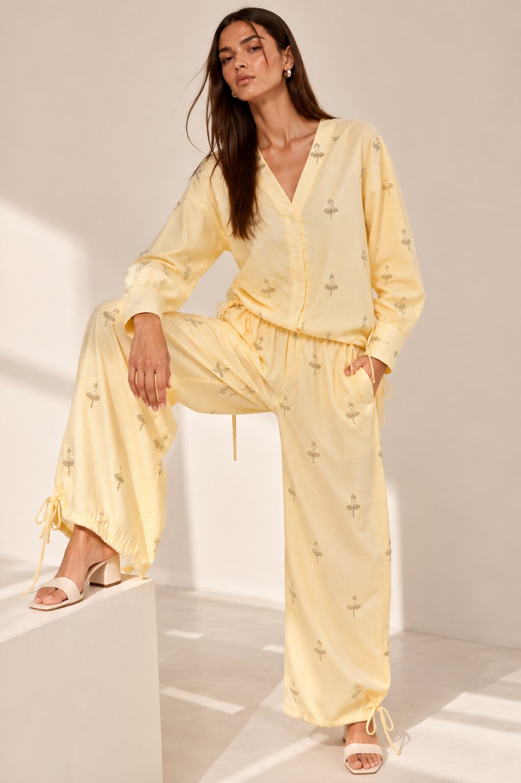 Yellow Striped Embellished Co-ord Set