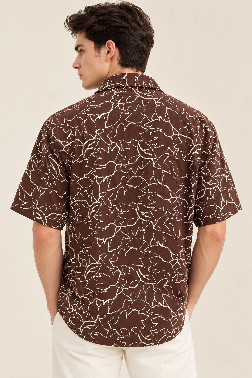 Chocolate Brown Leaf Embroidered Shirt