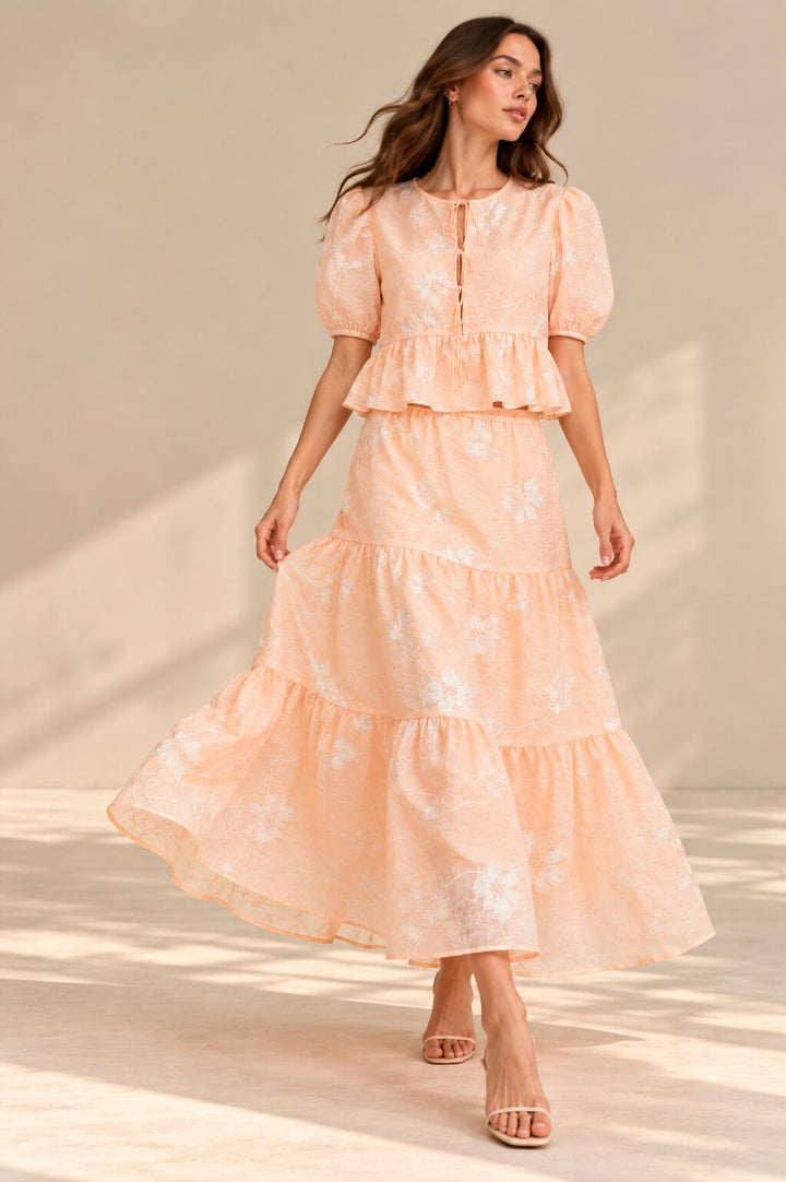 Peach Floral Embroidered Co-ord Set