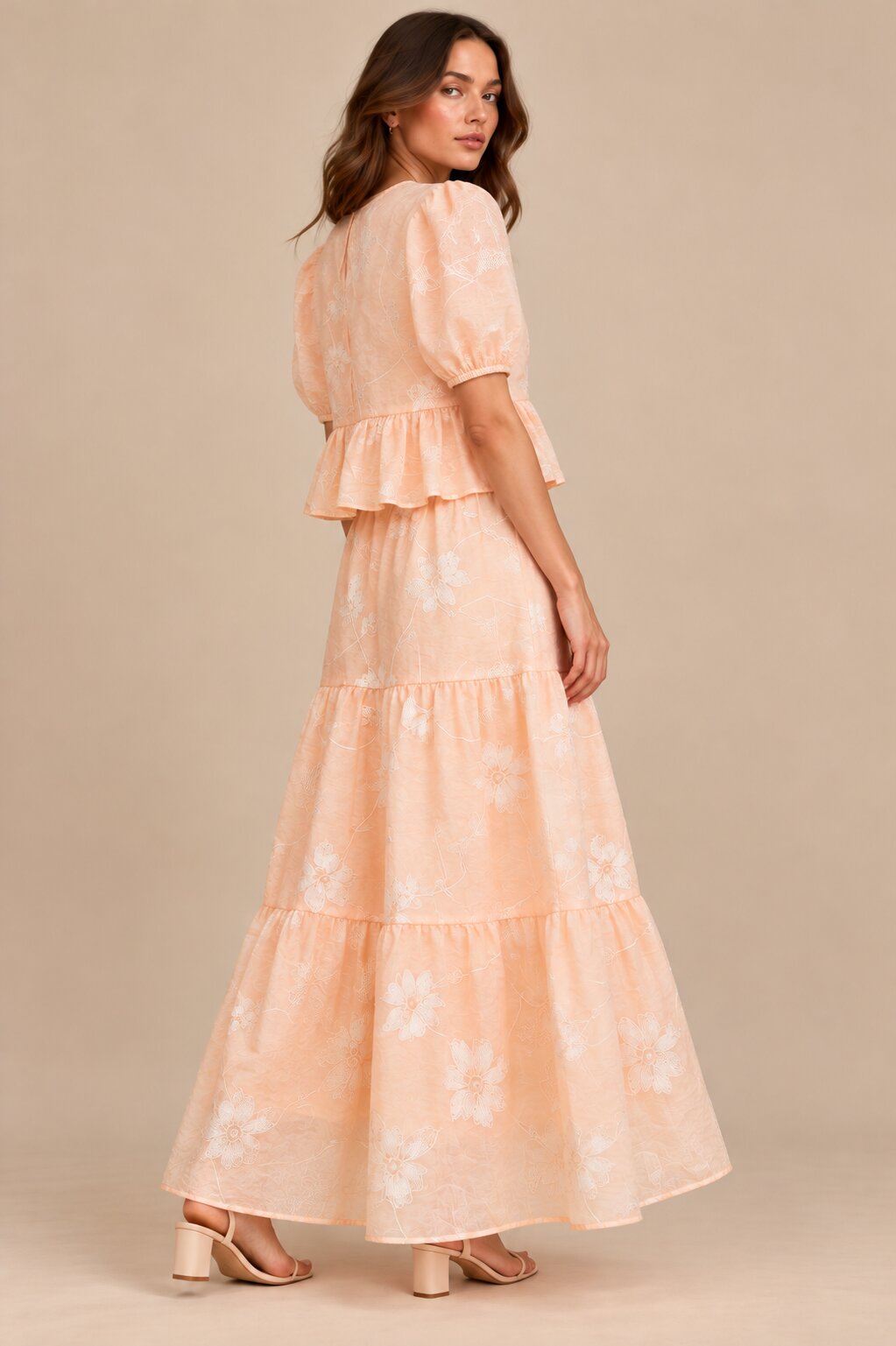 Peach Floral Embroidered Co-ord Set